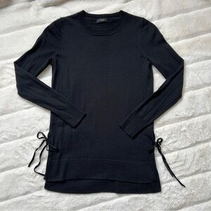 J. Crew Black Slit with Side-tie Crewneck Merino Wool Long Sleeve Sweater